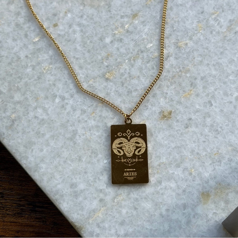Gold Aries Zodiac Necklace - Picture 3 of 3